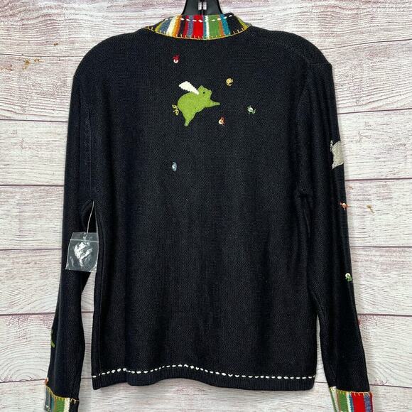 Vintage Susan Bristol Flying Pigs Embroidered Zip Cardigan Jacket Size Small - Picture 3 of 11